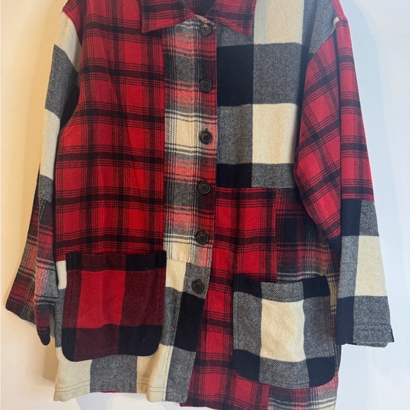 Karen Kane Red and Black Plaid Shirt - Picture 1 of 5